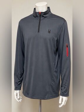 Spyder Athletic Mens L Gray Quarter Zip Pullover Long Sleeve Zip Stretch Shirt